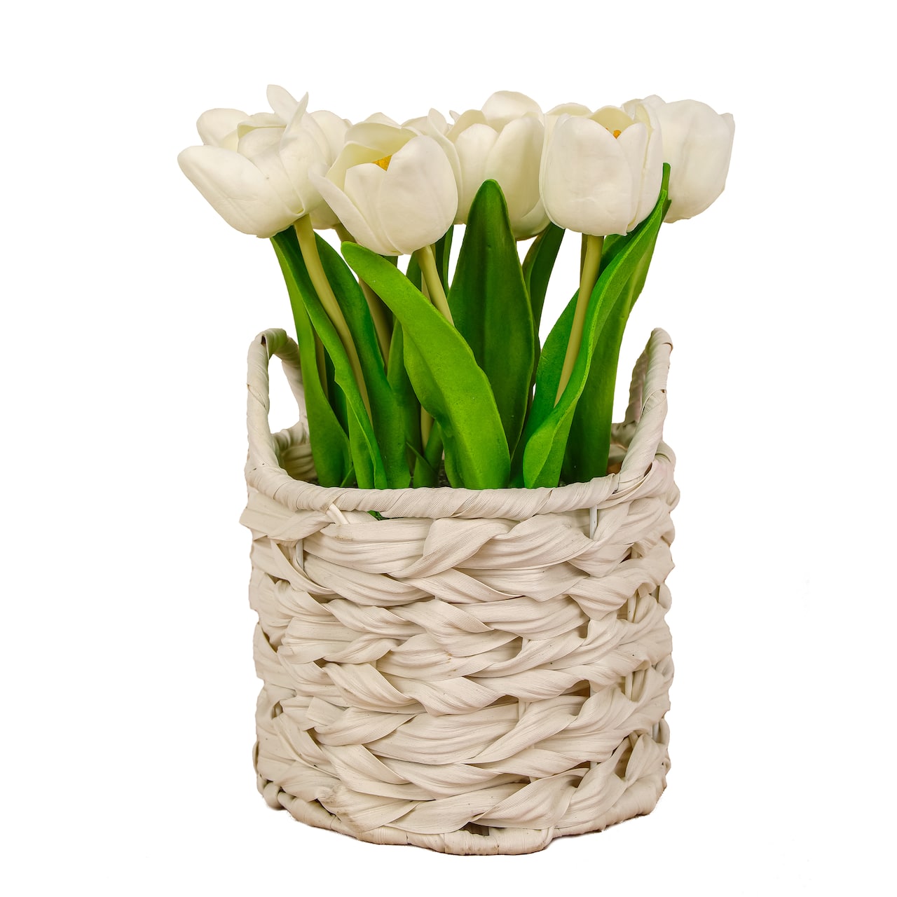 10" Tulip Bouquet in White Basket